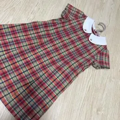 ミキハウス 120cm チェック柄 半袖ワンピース (日本製)