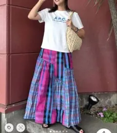 新品★Freada/チェック パッチワーク フリル フレア ティアードスカート