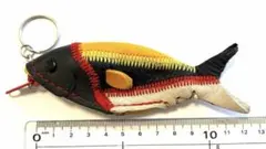 ①魚モチーフ レザー キーリング 小物入れ　本革　ハンドメイド　フィリピン土産