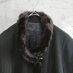 美品　カシミヤ　100%　ロングコート ミンク リアルファー　黒　M 9号