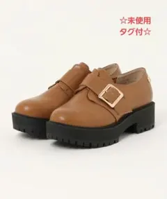 新品未使用、箱タグ付☆「DURAS　ゴールドバックル 厚底ローファー」☆