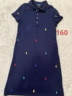 Polo Ralph Lauren 半袖ワンピース160ネイビー総柄　ポニー刺繍