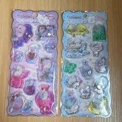 現品限り)ボンボンドロップシール　キラリンウォーターシマエナガ　ネコ&ウサギ2種