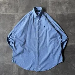 90-00s Ralph Lauren BDシャツ 青 XXL A596 刺繍