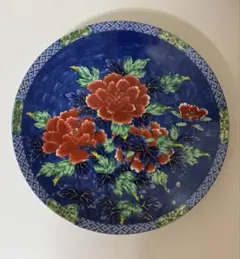 有田焼 孝峰謹製 大皿 牡丹柄 金彩 濃紺 和食器 飾り皿