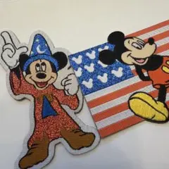 キラキラ ラメ ミッキーマウス ワッペン シール 2枚セット