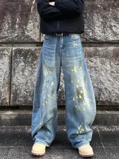 【新品】ペイントバルーンカーブデニムパンツ