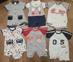 ロンパース 半袖 6着セット 野球 ボーダー バス 車
