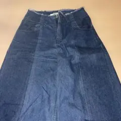 ダークデニム ワイドレッグパンツ フリンジ裾