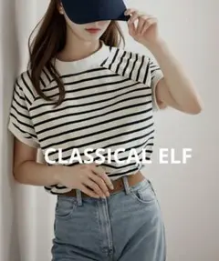 CLASSICAL ELF USAコットン モックネックTシャツ ボーダー L