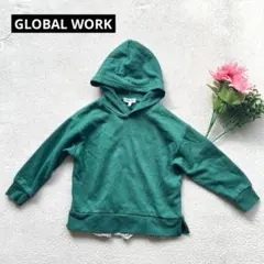 【グローバルワーク】シャツ重ね着風パーカー　緑　フーディー　オシャ110㎝