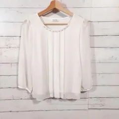 ルーデルー　ビジュー付き　ブラウス　ホワイト　M　シースルー　長袖　フォーマル