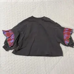 markey's トレーナー 90 グレー チェック柄フリル