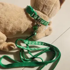 【新品】小型犬·ねこ用 首輪&リードセット グリーン 肉球模様 鈴付き