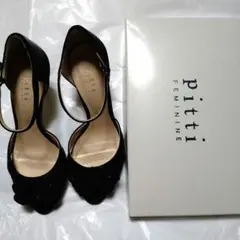 pitti　ストラップ付きセパレートパンプス　ブラック　花　結婚式　謝恩会