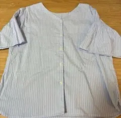 Mサイズ index 水色ストライプ Vネックシャツ 半袖