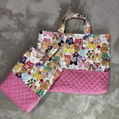 入園入学準備　うさぎ柄　レッスンバッグ　上履き袋　女の子　2点セット