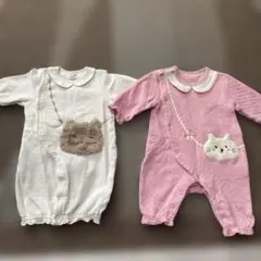 猫デザイン ツーウェイ・ドレスオール、ロンパース2点セット