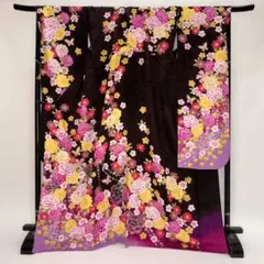 振袖 正絹 紫 花柄　ラメ入り　美品　裄69.3㎝ 　成人式 中古 D-135 振袖 正絹 紫 花柄 ラメ入り 美品 裄69.3㎝ 成人式 中古 D-135の通販