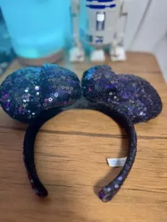 ミッキー耳カチューシャ 黒・紫 スパンコール