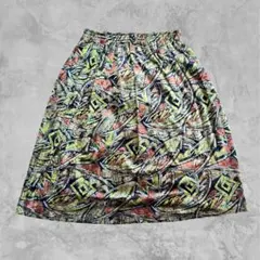 【レトロヴィンテージ】幾何学総柄 フレアスカート M 裏地あり 膝下丈