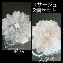シフォンコサージュ 卒業式 入学式2点セット★新品★パール クリスタル
