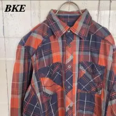 【USED】BNE シャツ　長袖　M オレンジ・ネイビー