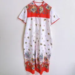 海外ヴィンテージ チロリアン柄 ロングワンピース 半袖 レトロ ユーロ