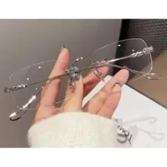 リムレス 伊達メガネ ブルーカットレンズ 縁なし ノンフレーム シルバーフレーム