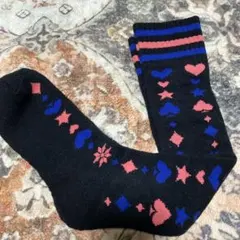 新品　19-24cm　ハイソックス　あったか　パイル　厚手 トランプ柄