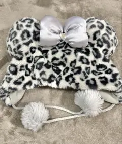 ディズニー ヒョウ柄ファンキャップ シルバー リボン付き