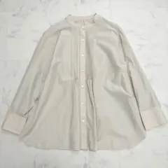 23区 洗える✨シルクコットン バンドカラーギャザーブラウス シャツ 白 