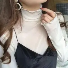タートルネックシースルートップス ホワイト L