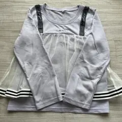 重ね着風 ラベンダー 長袖カットソー チュール付き Tシャツ トレーナー