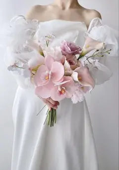 再販アーティフィシャルフラワーブーケ　淡ピンク　韓国　胡蝶蘭　前撮り