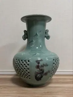 高麗青磁 花器 青磁調 透かし彫り 大型花器 飾り壺 陶器 - メルカリ