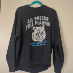 猫プリント ダークグレー スウェット