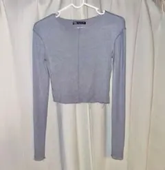 ZARA クロップド丈 長袖カットソー ブルーグレーのサムネイル