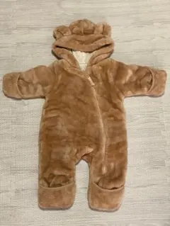 ベージュ フリース クマ耳付きロンパース