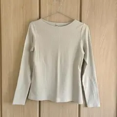 ユニクロ リブボートネックT 長袖カットソー ベージュ