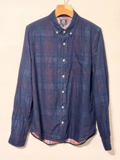 BEAMS HEART ネイビー系チェック 長袖シャツ M