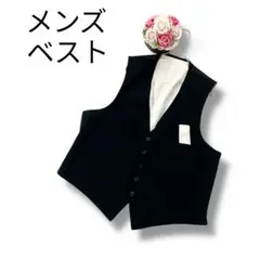 松坂屋　メンズ　スーツ　ベストのみ　ブラック　ホワイト　フリーサイズ　ウール