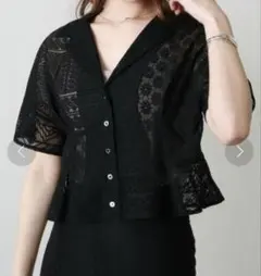 Cheek レースパッチワークシャツ ブラックのサムネイル