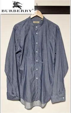 【BURBERRY】ノーカラーシャツ/バンドカラーシャツ/長袖/無地/ロゴ/美品