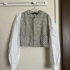 ZARA チェック柄ツイード風シャツジャケットM