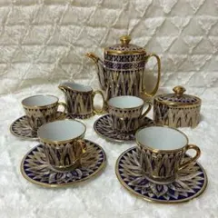 タイ伝統工芸 ベンジャロン焼 ポット＆カップ＆ソーサー4客 シュガー クリーマ タイ伝統工芸 ベンジャロン焼 ポット＆カップ＆ソーサー4客 シュガー