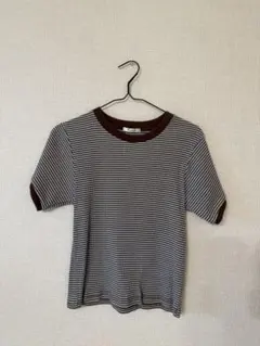 しまむらRafnaf ボーダーリンガーリブ 半袖 Tシャツ ブラウン L美品
