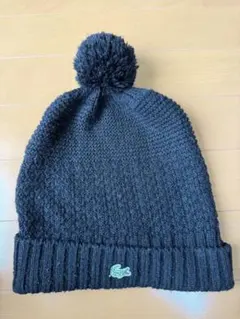 LACOSTE ニット帽 ビーニー ポンポン付き ブラック