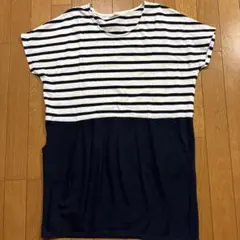 chocol raffine robe ボーダー切替チュニック 紺×白のサムネイル