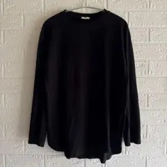GU【S】薄手 コットン100% ロンT オーバーサイズ 黒／長袖カットソー